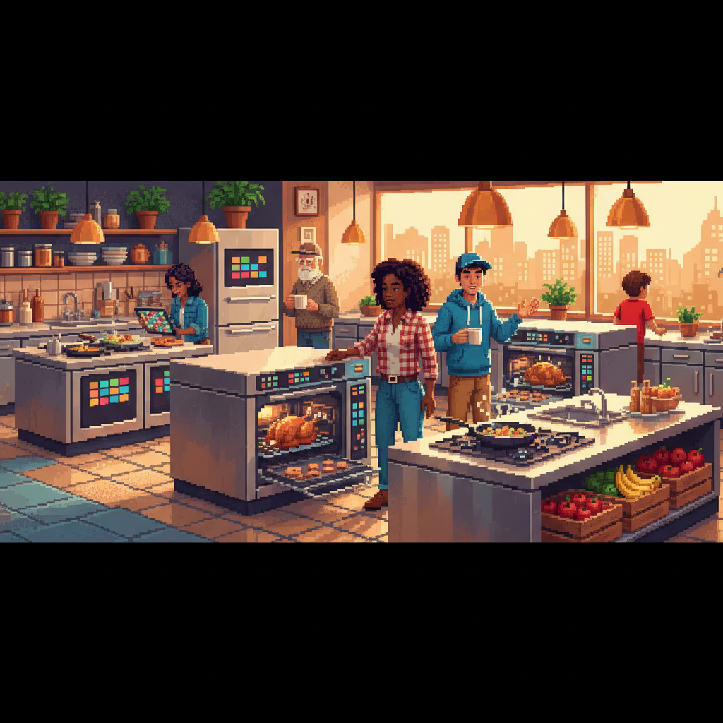 Modern smart oven with internal camera view of food cooking