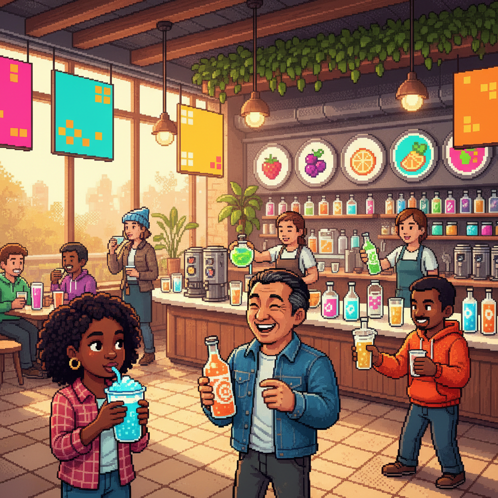 A diverse array of colorful beverage bottles and cans showcasing a variety of soft drinks, sparkling waters, and energy drinks.