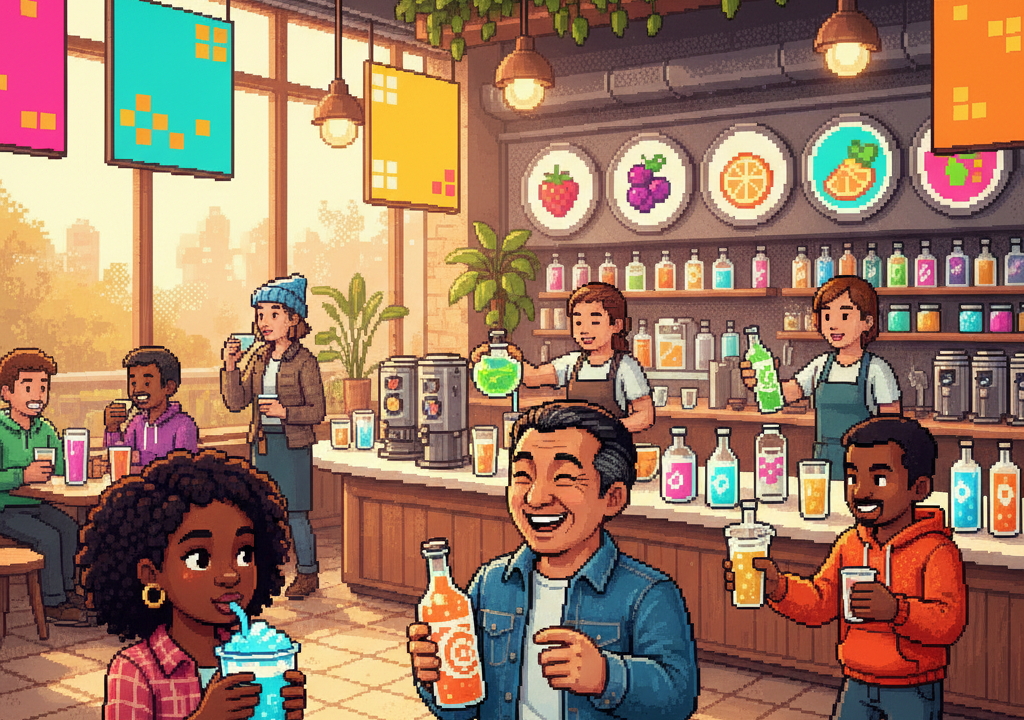 A diverse array of colorful beverage bottles and cans showcasing a variety of soft drinks, sparkling waters, and energy drinks.