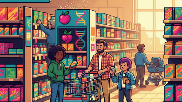 A diverse group of young professionals in a bright, modern glass-walled office lounge, socialising and tasting vibrant clear functional beverages from minimalist cans while a barista prepares botanical infusions in the background.